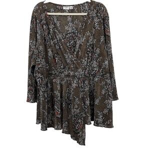 Cato Plus Size 26/28W Vintage Y2K Fairy Grunge Top Dark Floral Asymmetrical‎ 3X